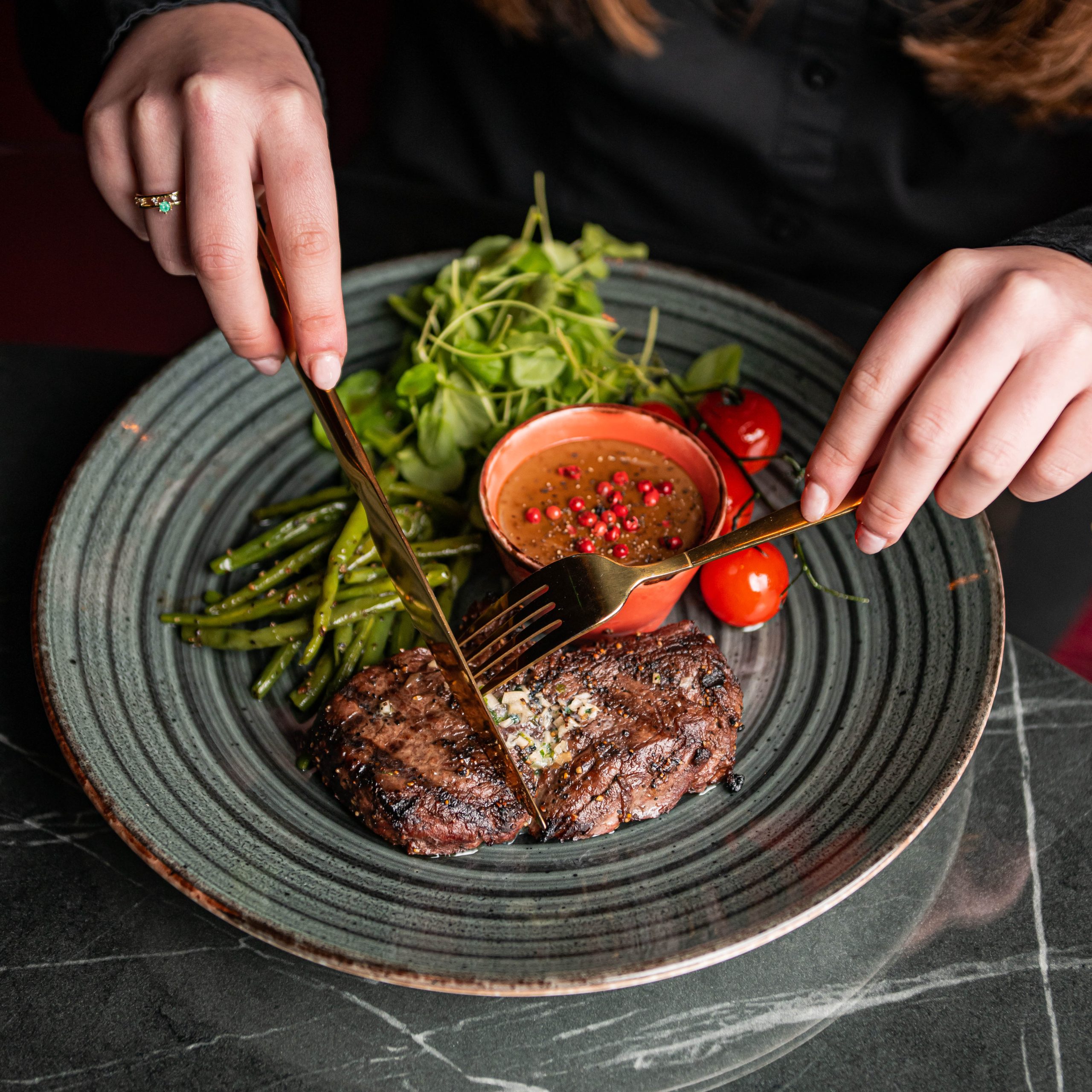 Gourmet Mediterranean and Pan-Asian fusion dish served at Paparazzi Restaurant